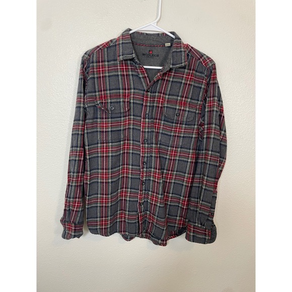 Woolrich Other - Woolrich Flannel Shirt Mens Medium Gray Red Plaid Excellent Cotton Button Down